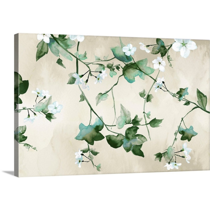 "Delicate Green Branches", art mural sur toile, Toile tendue, H 12 po x l 18 po