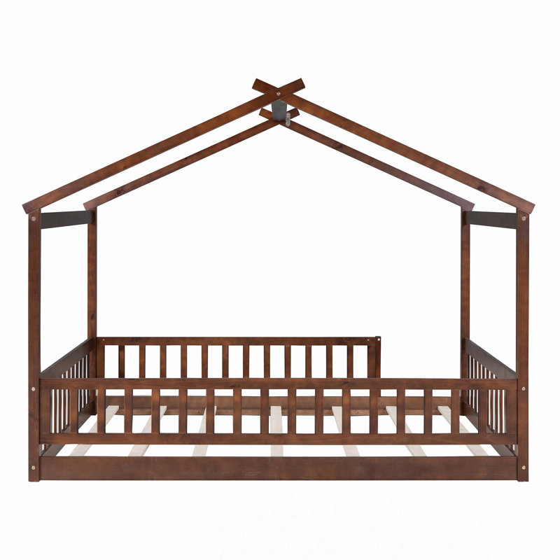 Cadre de lit en bois avec clôture, Noyer, Double