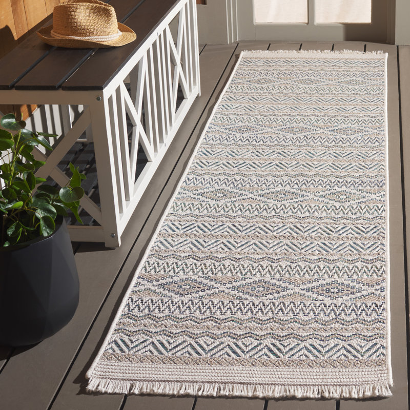 Tapis Wicker 152 en turquoise / beige, Tapis de couloir 2 pi 2 po x 8 pi