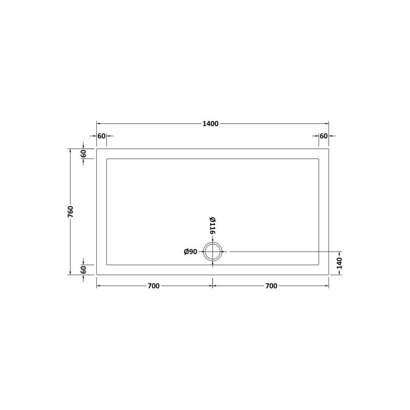Shower Tray, 4cm H x 140cm W x 76cm D