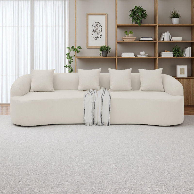 Canapé modulaire courbé en tissu de laine d'agneau, style minimaliste moderne, comprimé (aucun assemblage requis), Beige