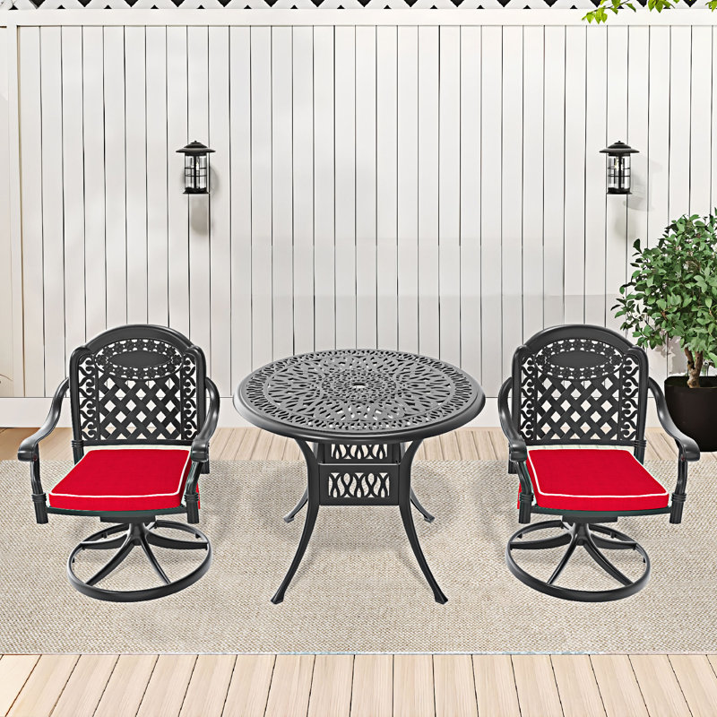3-Piece All-Weather Cast Aluminum Dining Set, Red, 2