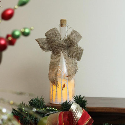 10" LED Flameless Pillar Candle in a Clear Glass Bottle Lantern with Bird Accents