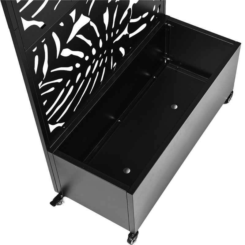 Truett Metal Planter Box with Trellis and Wheels, 70.8" H x 35.5" W x 15.7" D, Black