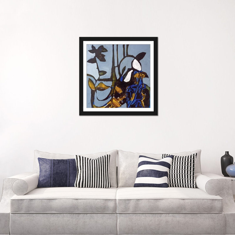 « blue i », impression sur toile, H 16 po x l 16 po x P 1 po, Papier d'art encadré noir, Blanc