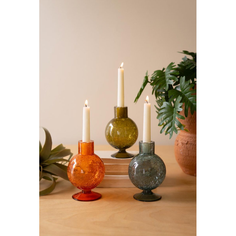Ensemble de trois porte-bougies en verre - une couleur