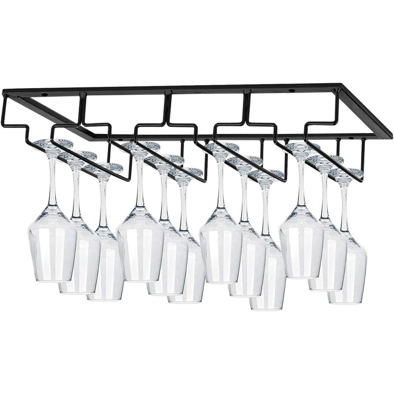 Black Wine Glass Holder for Under-Cabinet Storage, 2.4"H x 15.8"W x 9"D