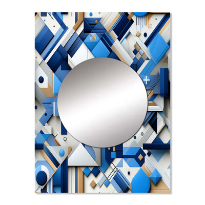 Blue And White Matrix Grid - Geometric  Wall Mirror, Geometric Decorative Mirror, Printed Metal Art