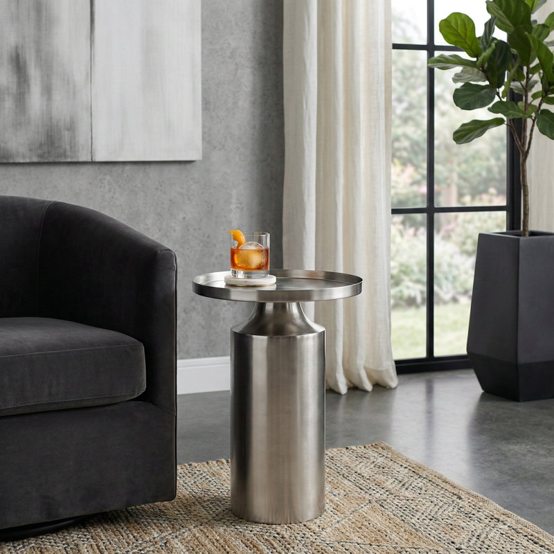 Minimalist Metal Accent End Table for Home Decor - Modern Cylindrical Narrow End Table for Functional Living Room Styling - 20", Silver