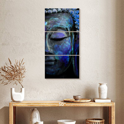 Bouddha méditant bleu sur toile, ensemble de 3 pièces