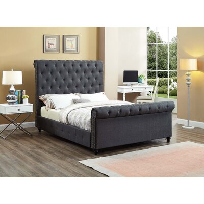 Charcoal Fabric Sleigh Bed With Nailhead Details, Queen 60 -  Canora Grey, 3A1C63BC38554A54AC45B03EDBB8615D