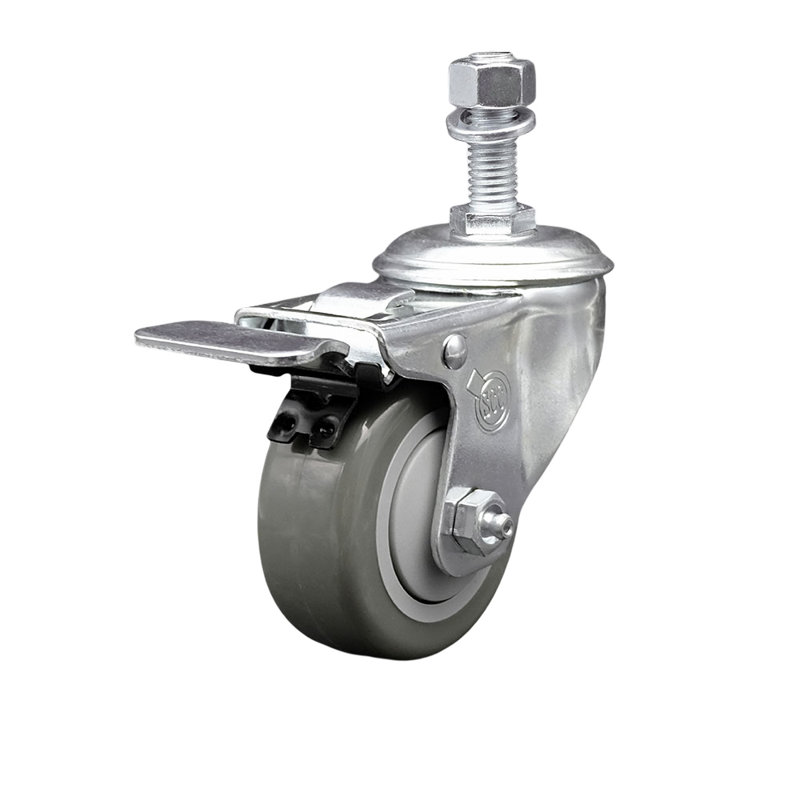 3 Inch SS Gray Polyurethane ½ Inch Threaded Stem Caster with Total Lock Brake