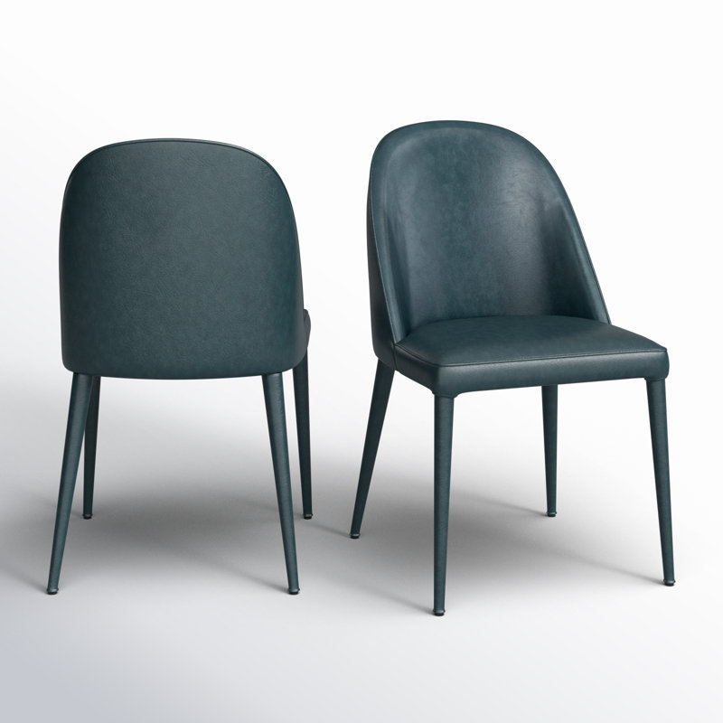 Upholstered Side Chair in Grey, Dark Teal Faux Leather