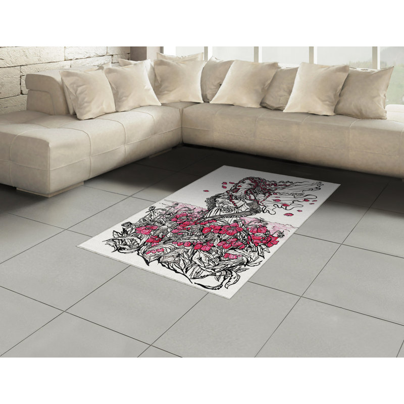 Tapis décoratif à fibres longues haute densité en polyester et coton à motif illustré, Rectangle— 4 pi x 5 pi 8 po