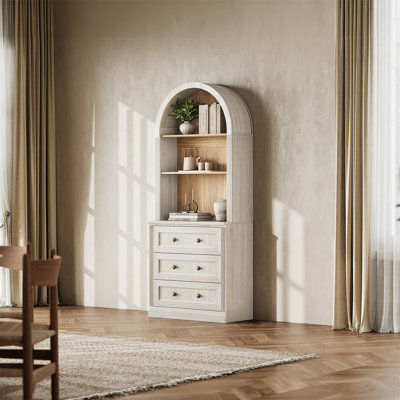 Bibliothèque de rangement murale avec 3 tiroirs et rangement, blanc