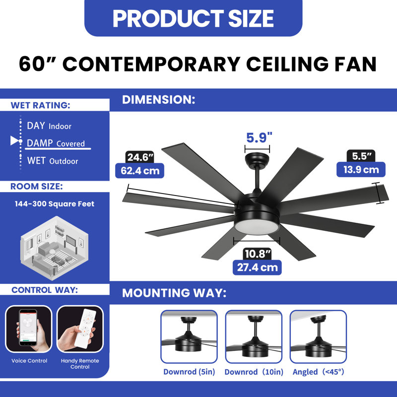 Rebeka 60'' Ceiling Fan with LED Lights