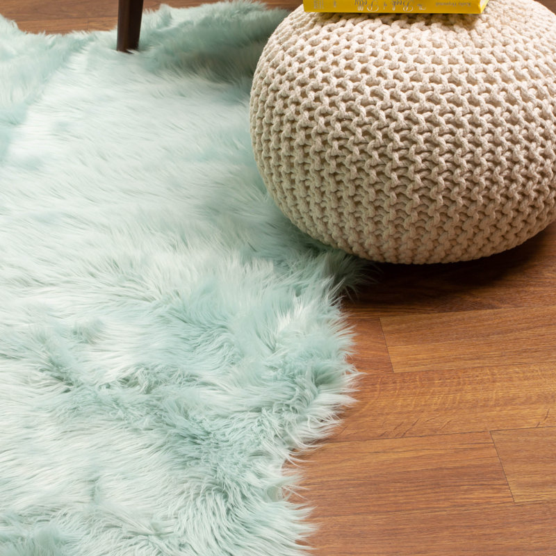 Diller Teal Faux Fur Machine Washable Shag Fluffy Area Rug, Novelty 2' x 4'
