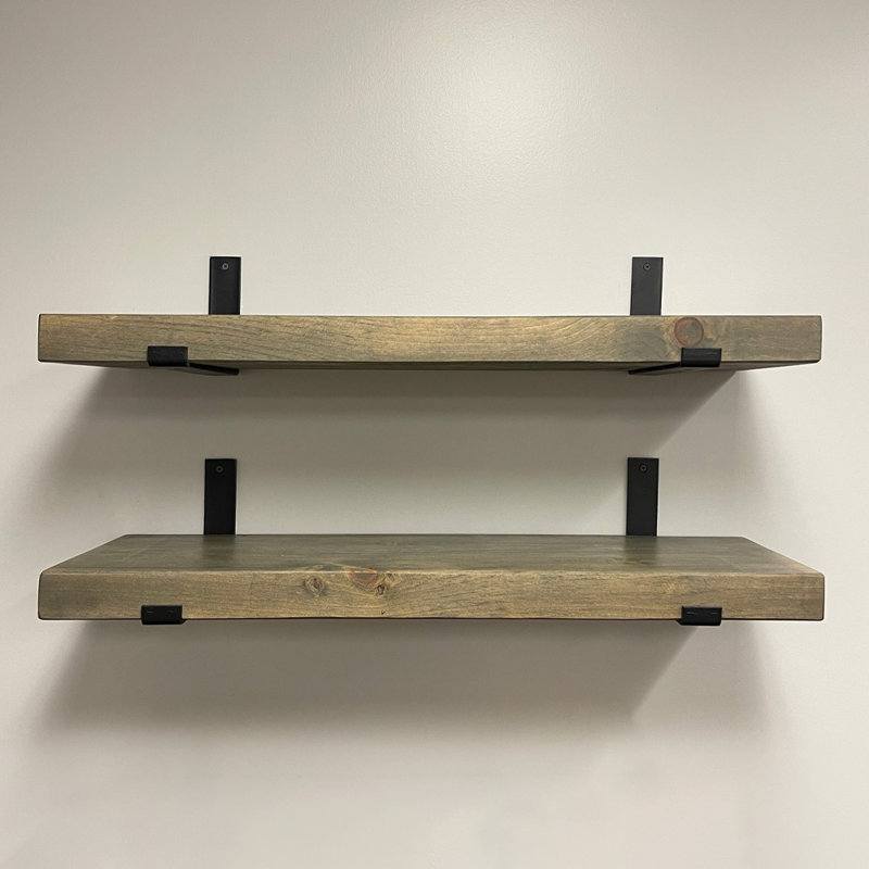 Calheme Rustic Shelves With J Brackets, Aged Barrel, 1.75" H x 24" W x 8" D