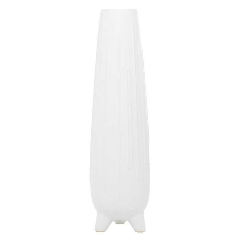Cosmoliving By Cosmopolitan White Ceramic Contemporary Vase, 26" H x 7.35" W x 7.35" D