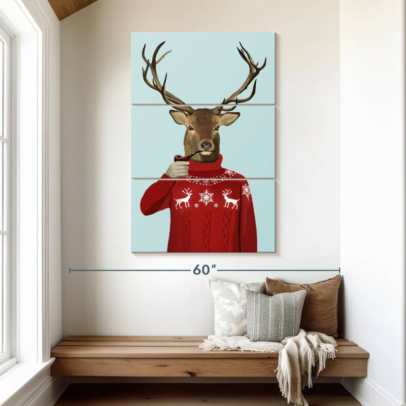 Cerf dans un chandail de ski Brampt, H 50 po x l 32 po