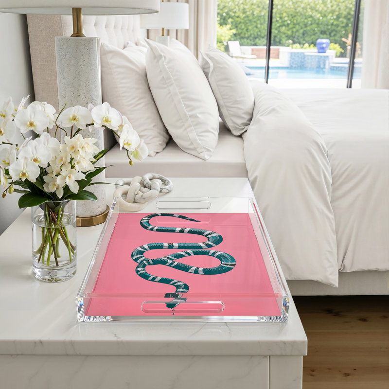 Plateau décoratif serpent en acrylique, Rose, L 22,5 po x P 14,5 po x H 2 po