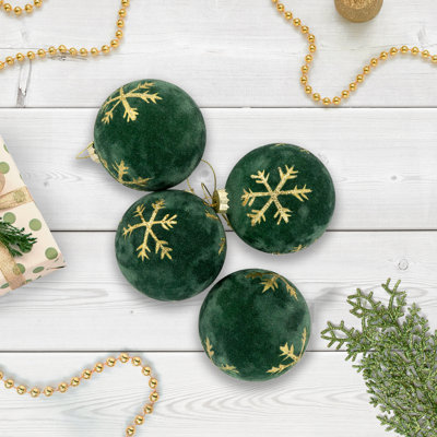 4 Piece Flocked Glass Ball Ornament Set