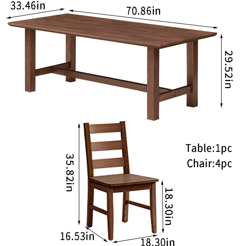 6 - Person Solid Wood Top Double Pedestal Dining Set, 29.52"H x 70.86"L x 35.43"W