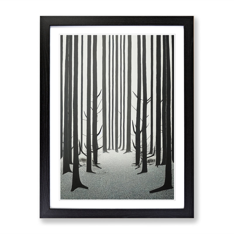 Winter Forest Illustration - Single Picture Frame Print, Black, 64cm H x 46cm W x 2cm D