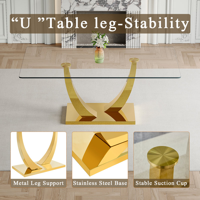 71'' Glass Dining Table, Gold