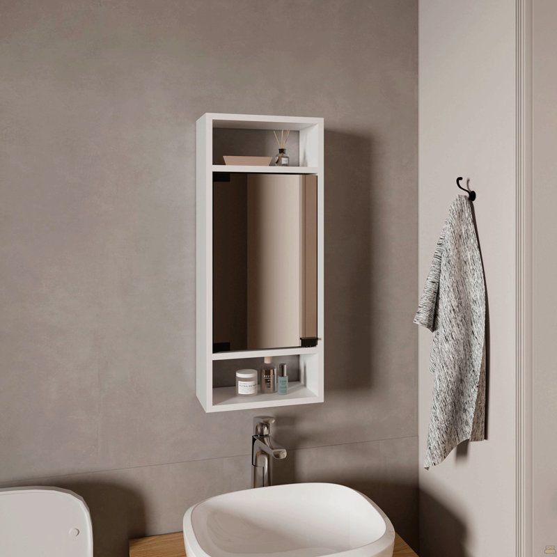 Armoire à pharmacie murale à miroir avec une porte et des tablettes de rangement intérieures Uros, blanc