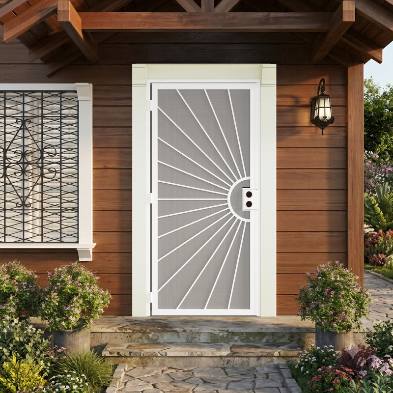 36 po x 80 po. Porte de sécurité universelle en acier thermolaqué réversible à fixation en surface noire avec écran en métal déployé