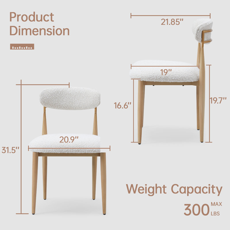 Velora 4 Pieces Upholstered Boucle Armless Dining Chair With Wood Grain Metal Frame(Set Of 4), White