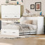 Lit plateforme double pliable pleine grandeur avec capacité de charge et boîte de rangement abondante, armoire en blanc pour chambre d'amis compacte