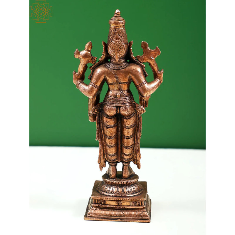 Statue de lord Vishnu en cuivre fabriquée à la main 6 po - Figurine de divinité traditionnelle indienne pour la maison spirituelle et le temple