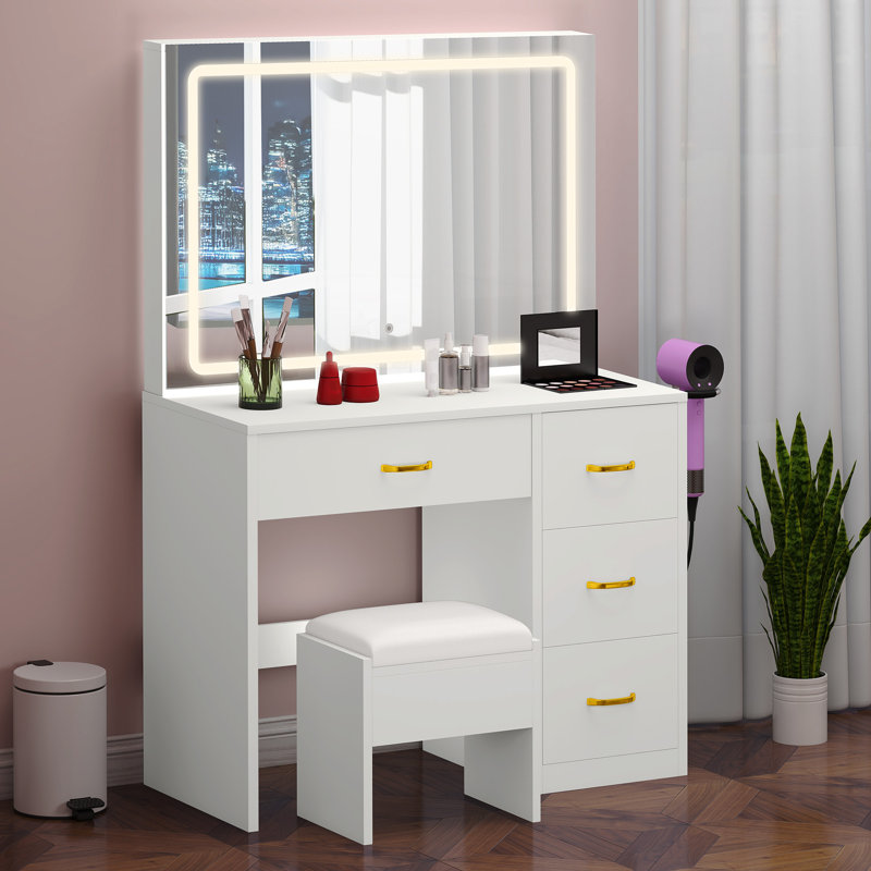 Coiffeuse de maquillage avec éclairage à DEL inclus, White