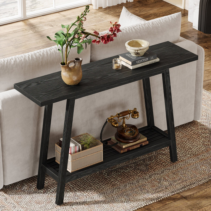 Console en bois massif, table d'entrée 41,3 "rustique avec tablette de rangement, Noir