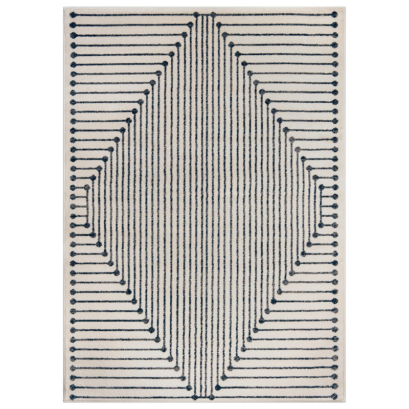 Modern Cream And Black Geometric Area Rug, Rectangle 5' x 7'