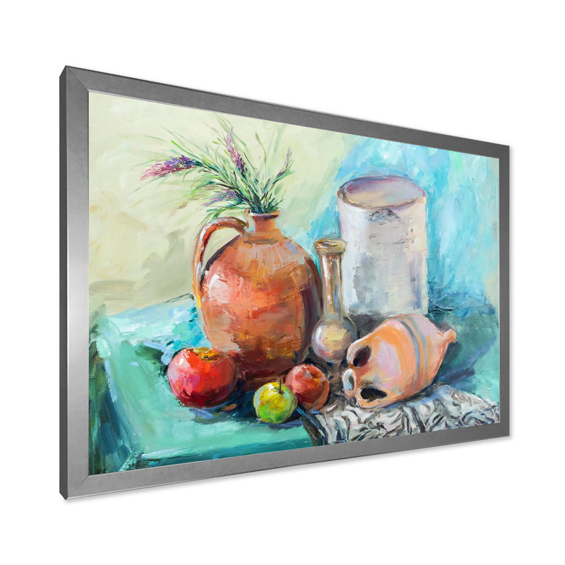«Fruit Table Impressionism II - Farmhouse», art mural sur toile, H 16 po x l 32 po x P 1 po, Cadre photo argenté