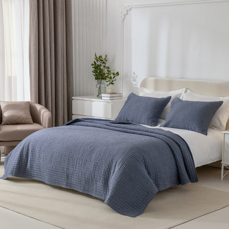 Wonderful All Season Cotton Gauze Quilt Set, Full/Queen Quilt + 2 Standard Shams, Heather Gray
