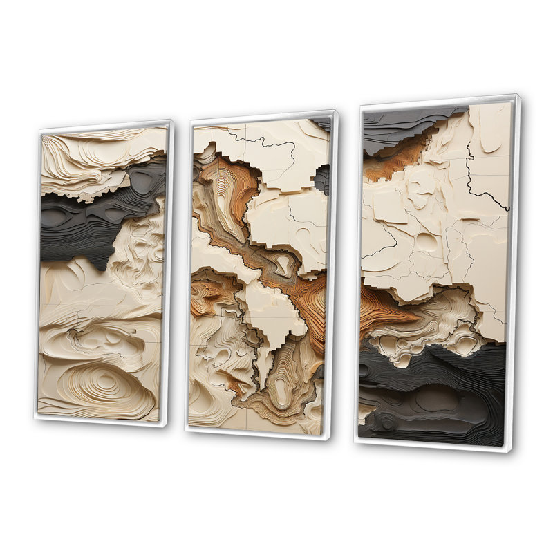 Ensemble de décoration murale beige et brun «African River Collage», H 40 po x l 60 po x P 1 po, Cadre flottant blanc
