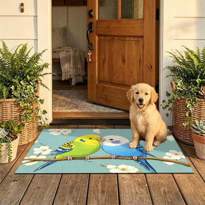  Tapis d'entrée antidérapant pour l'extérieur, 20 po x 32 po, Budgie Cherry Blossom