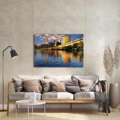 Art mural en verre Ebern Designs «Cleveland Ohio» par Rick Berk
