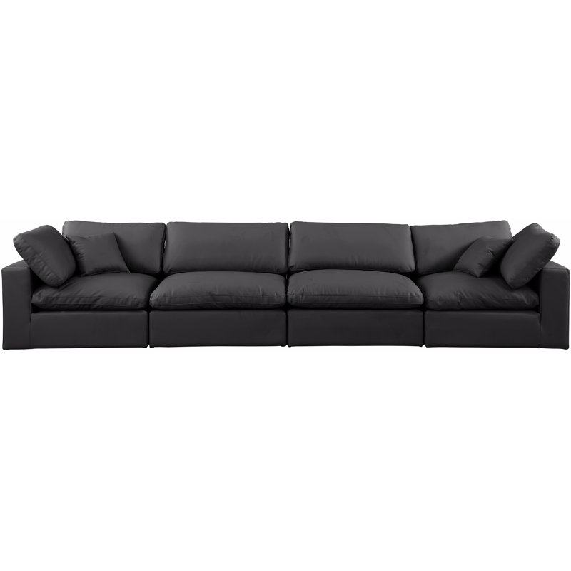 Husnida Upholstered 158'' Sofa, Black Vegan Leather