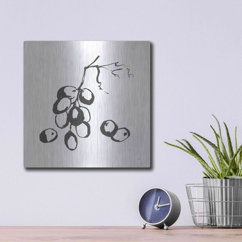 «August raisins» «Grapes I BW» par Chris Paschke, art mural en métal, H 12 po x l 12 po