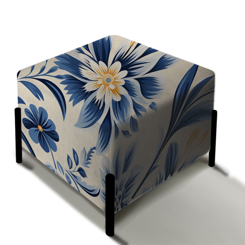 Motif floral damassé bleu et beige