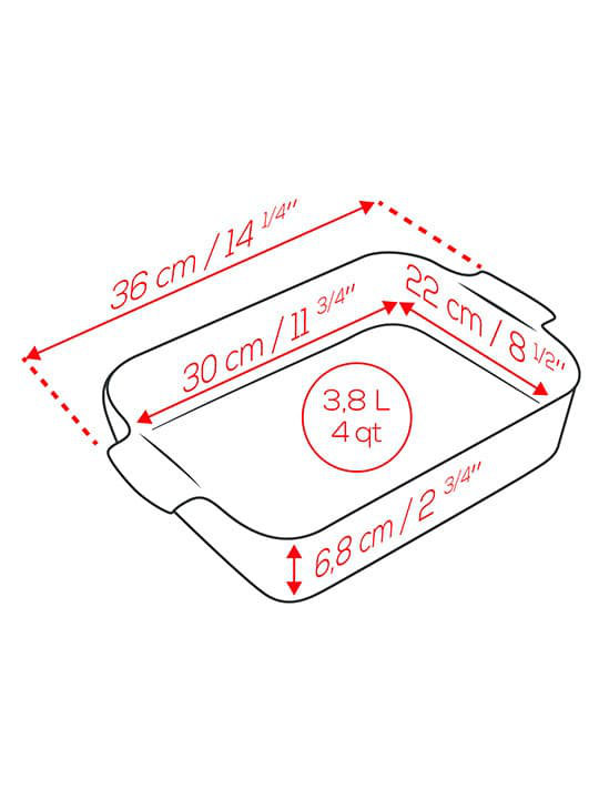 Peugeot Appolia Rectangular Ceramic Baking Dish, 3.35" H x 14" L x 9.96" W