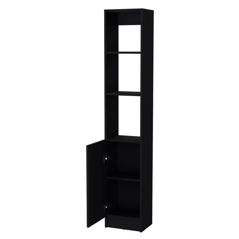 Armoire à linge avec 1 porte, 3 tablettes ouvertes, Noir mat