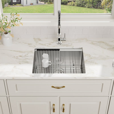 23" L x 19" W Undermount Bar Sink Workstation Kitchen Sink 16 Gauge Stainless Steel Single Bowl Sink