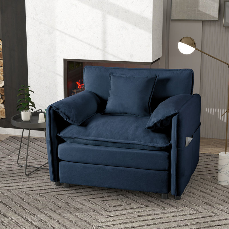Fauteuil surdimensionné de 103 cm (40,65 po), en tissu chenille bleu, fauteuil moderne avec coussin décoratif, assise profonde pour chambre et salon, canapé d'angle modulaire surdimensionné, chenille, appartement, coussin de chambre