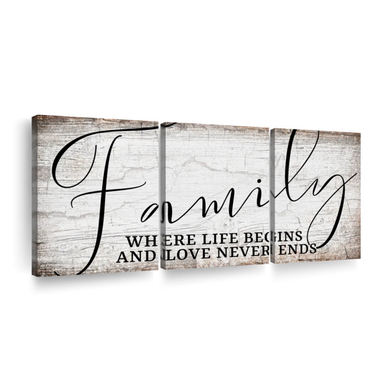 «Love Never Ends Family Quote», reproduction sur toile, H 15 po x l 32 po x P 1,25 po